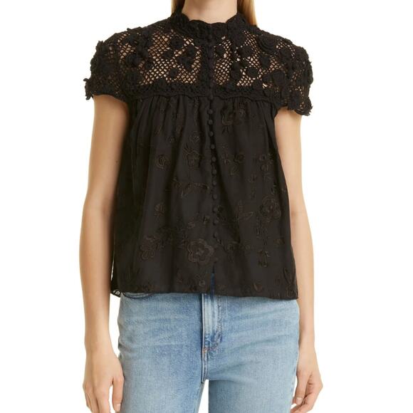Alice + Olivia Ilaria Crochet Yoke‎ Blouse Black Size Small - Picture 1 of 11